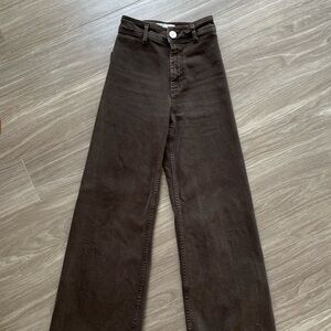 Zara Women’s Marine Straight Sailor High Waist Jean Denim Sz 0 Chocolate Brown